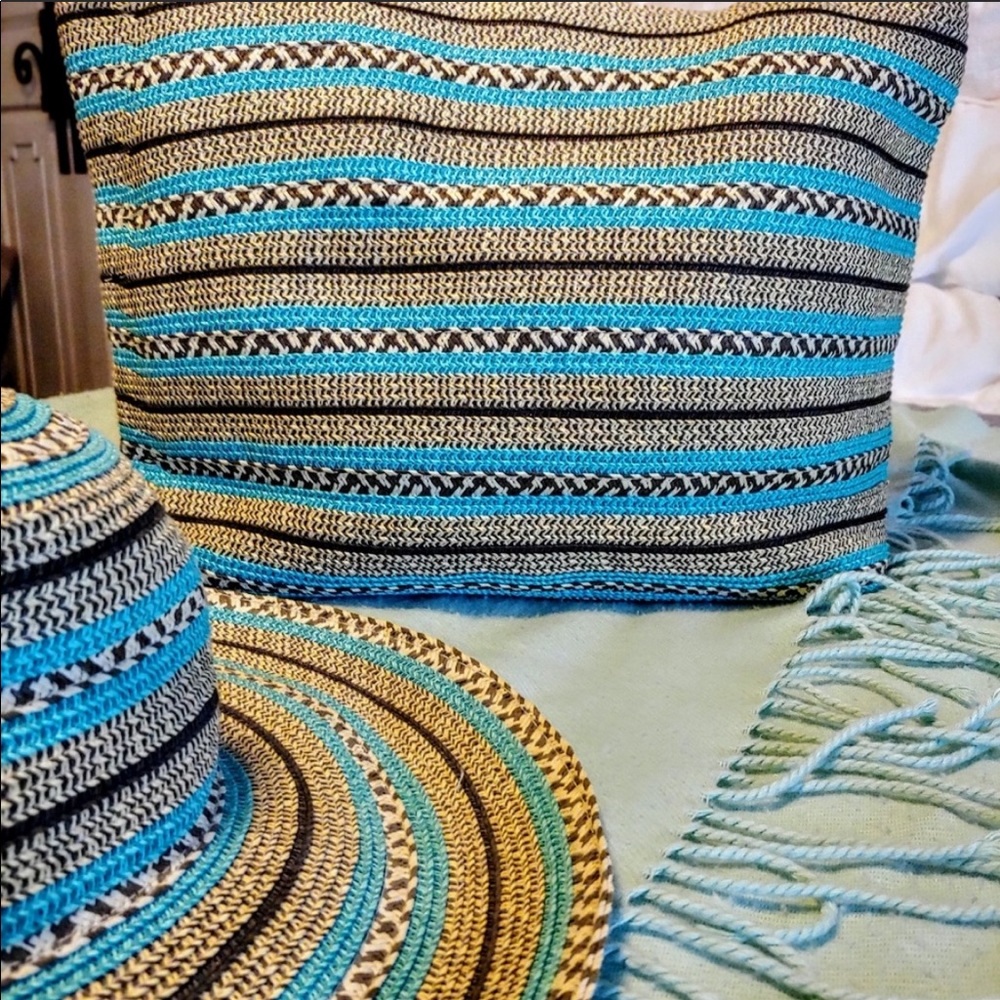 Cocoa Beach bag & hat set! Seaside Stripe Tote 🏝️🏖️👙☀️